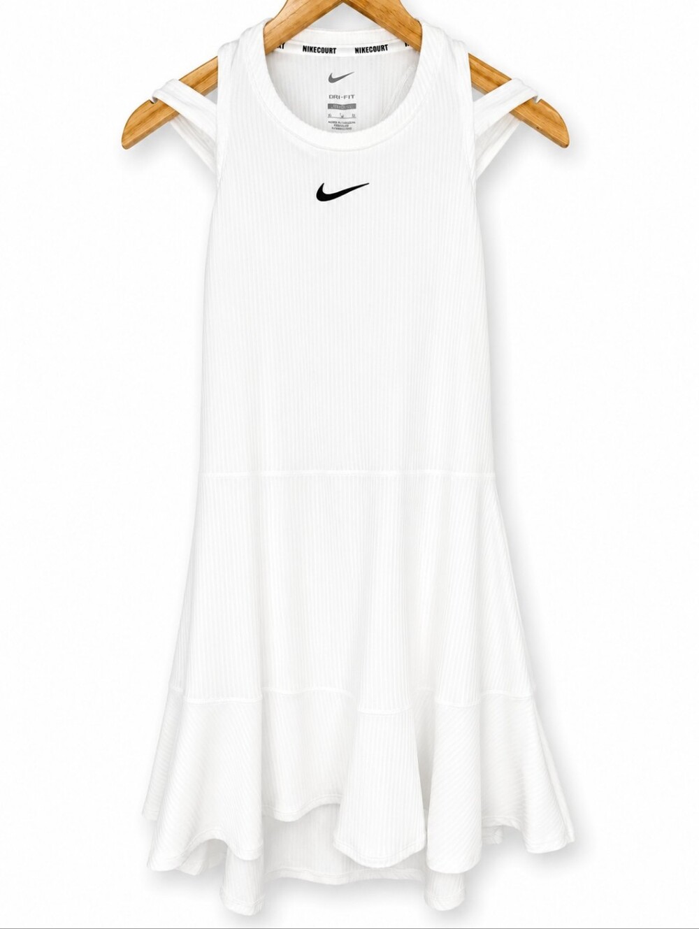 Nike White Ribbed Tennis Dress with Black Swoosh Size XL